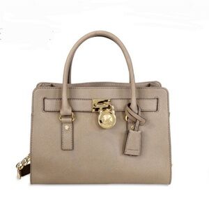 MICHAEL KORS Medium Hamilton Dark Dune Saffiano Leather Satchel